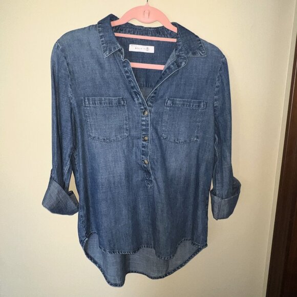 Billy T Denim Henley, with Roll Tab Sleeves, Shirt New with Tags new - Picture 1 of 10
